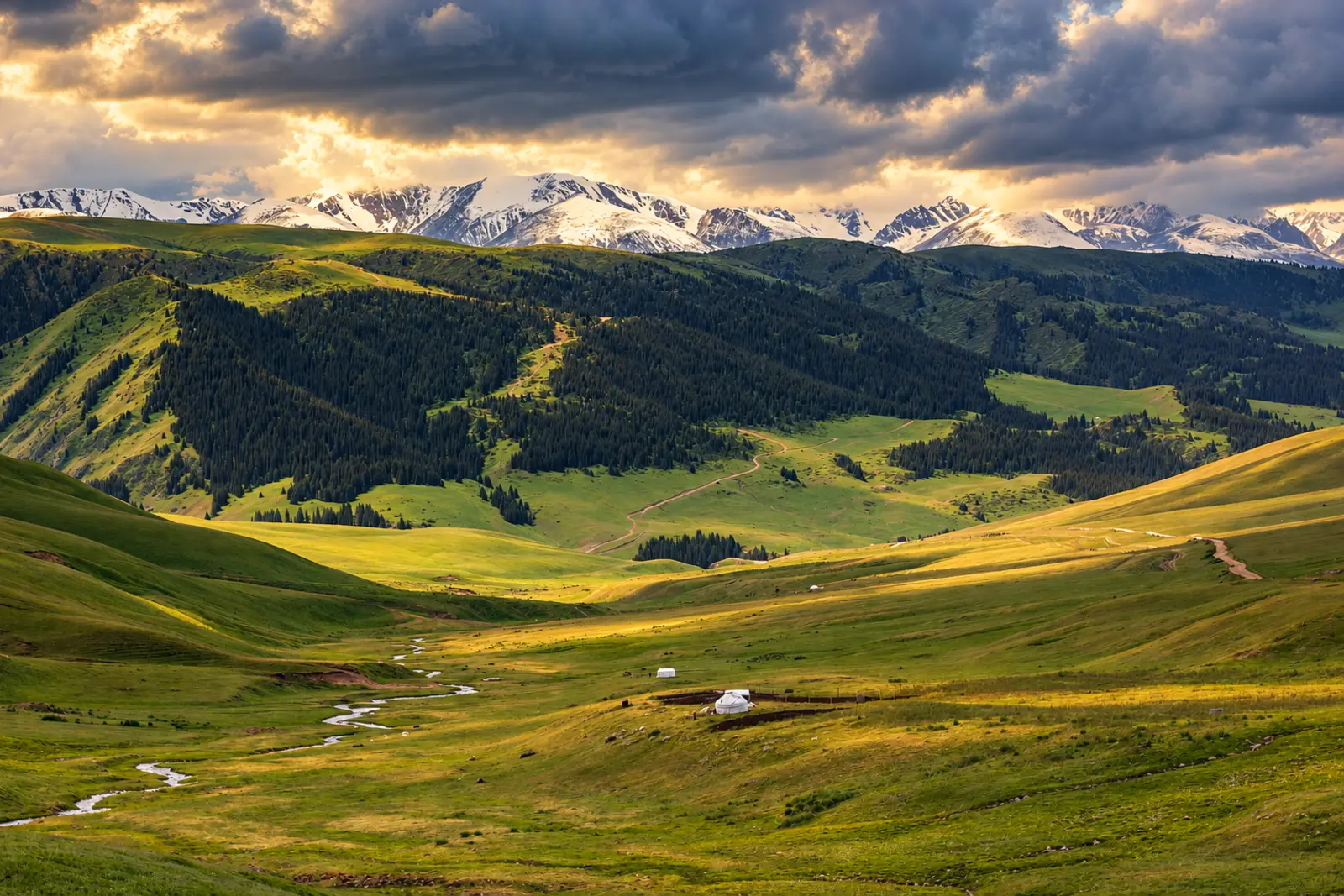 A yurt on the green slopes of Assy Plateau, Almaty Region