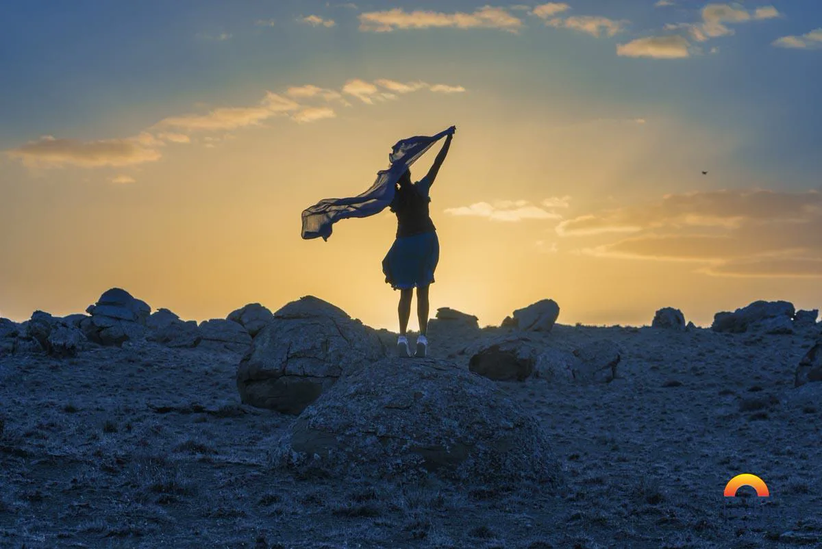 A traveller at sunset in the Torysh Valley of Balls